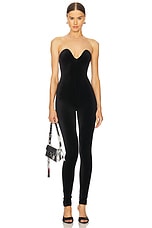 Wave Neckline Velvet Catsuit