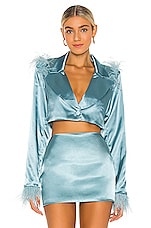 Product image of DANIELLE GUIZIO Feathered Double Breasted Cropped Blazer. Click to view full details