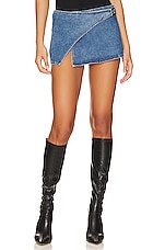 Product image of EB Denim Mini Slit Wrap Skirt. Click to view full details