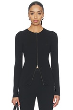 Signature Rib Knit Fitted Long Sleeve Zip Up Tee - thumbnail 4