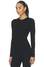 Signature Rib Knit Fitted Long Sleeve Zip Up Tee - thumbnail 5