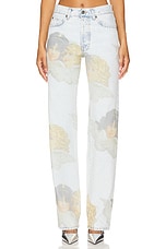 Angel Print Mid Blue Straight Fit Jeans