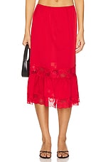 Frankies Bikinis Hideaway Satin Midi Skirt in Cherry