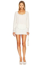 Haut Free People Gris Ivoire à Manches Papillons Et Dentelle - Taille Small - 65% Polyester, 35% Rayon - Occasion TB