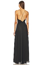 Helsa Sheer Deep V Long Slip Dress in Black | REVOLVE