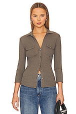 James Perse Contrast Panel Shirt - Ribbed Cotton Button-Down