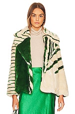 Jakke Rita Faux Fur Coat in Green Stripe | REVOLVE