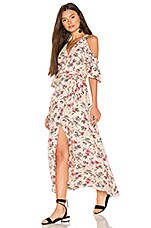 J.O.A. Cold Shoulder Maxi Wrap Dress in Blush Pink Multi