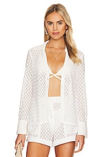 Product image of SIMKHAI Tyler Crochet Lace Cover Up Collared Cardigan. Click to view full details