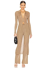 Product image of SIMKHAI Maisel Metallic Rib Polo Maxi Cardigan. Click to view full details