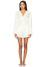 Washable Silk Button Up Long Sleeve Short Set - thumbnail 4