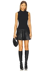 Leather Pleated Skirt Knit Dress - thumbnail 4