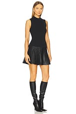 Leather Pleated Skirt Knit Dress - thumbnail 5