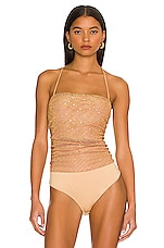 MORE TO COME Olivia Sparkle Cami Bodysuit in Caramel | REVOLVE