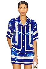 Printed Short Sleeve Button Up Top