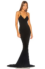 Norma Kamali Low Back Slip Mermaid Fishtail Gown in Black | REVOLVE