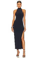 Product image of Norma Kamali Halter Turtle Side Slit Gown. Click to view full details