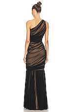 Norma Kamali Diana Fishtail Gown in Black Mesh & Nude | REVOLVE