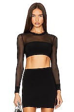 X Revolve Crewneck Banded Midriff Top in Black Mesh
