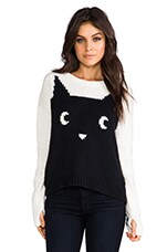 PJK Patterson J. Kincaid Meow Pullover Sweater in Charcoal/Ivory