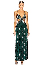 PatBO Hand Beaded Velvet Cut Out Maxi Dress in Palace Green | REVOLVE