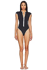 Cap Sleeve Zip Front One Piece - thumbnail 4