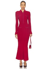 Red Pearl Trim Knit Midi Dress - thumbnail 4