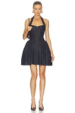 Indigo Denim Halterneck Flared Mini Dress - thumbnail 4