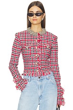 Red Check Frayed Knit Jacket - thumbnail 4