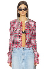 Red Check Frayed Knit Jacket - thumbnail 5