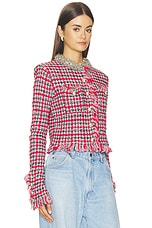 Red Check Frayed Knit Jacket - thumbnail 6