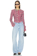 Red Check Frayed Knit Jacket - thumbnail 8