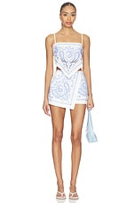 White And Blue Embroidered Linen Top - thumbnail 7