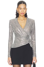 Grey Rhinestone Mesh Wrap Top - thumbnail 4