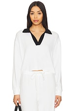 Splits59 Joan Fleece Polo Sweatshirt in White & Black