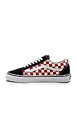 checkered vans red and black