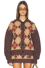 Knit Argyle Intarsia Cardigan - thumbnail 4
