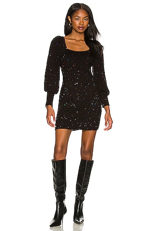 1. STATE Squareneck Sparkle Sweater Dress in Rich Black | REVOLVE