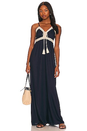 white christmas dresses Navy Crochet Top Maxi Dress with Criss Cross Back main image 1