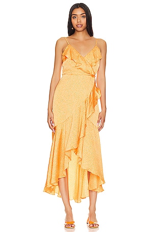 Michelle Mason Strappy Ruffle Gown in Saffron | REVOLVE