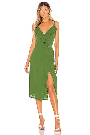 1. STATE Spaghetti Strap Flounce Wrap Dress in Palm Leaf | REVOLVE