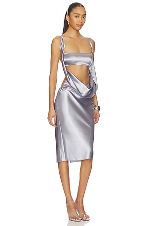 1XBLUE Cosmopolitan Midi Dress in Metallic Silver