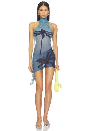 Palm Twist Back Mini Dress 1XBLUE