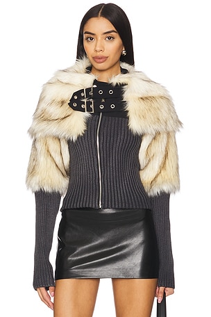 Faux Fur Rib Jacket 1XBLUE