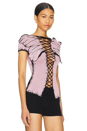 1XBLUE Lace Up Butterfly Vest in Pink