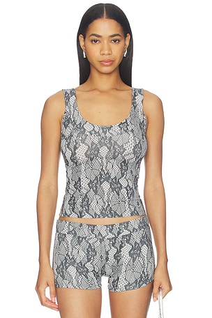 Lace Print Tank Top 1XBLUE