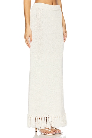 4th & Reckless Lauryn Knit Fringe Skirt in Beige