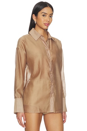 4th & Reckless Gracey Sheer Shirt in Taupe. Size L. Also