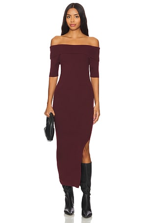 Jennifer Off Shoulder Midi Rib Dress 525