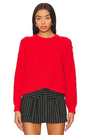 525 Ida Button Shoulder Solid Pullover Sweater in Red